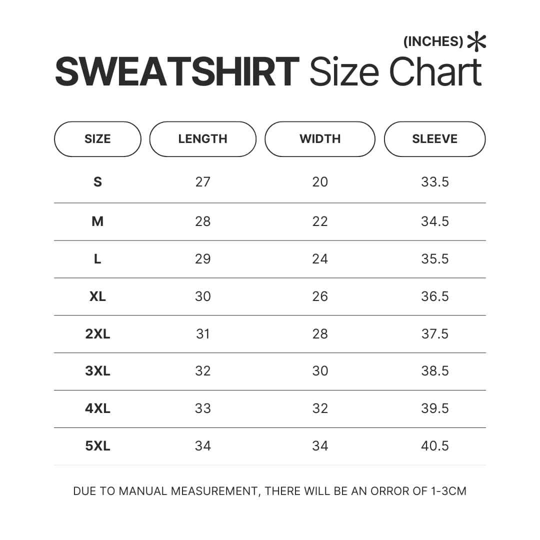 Sweatshirt Size Chart - Classroom of the Elite Store