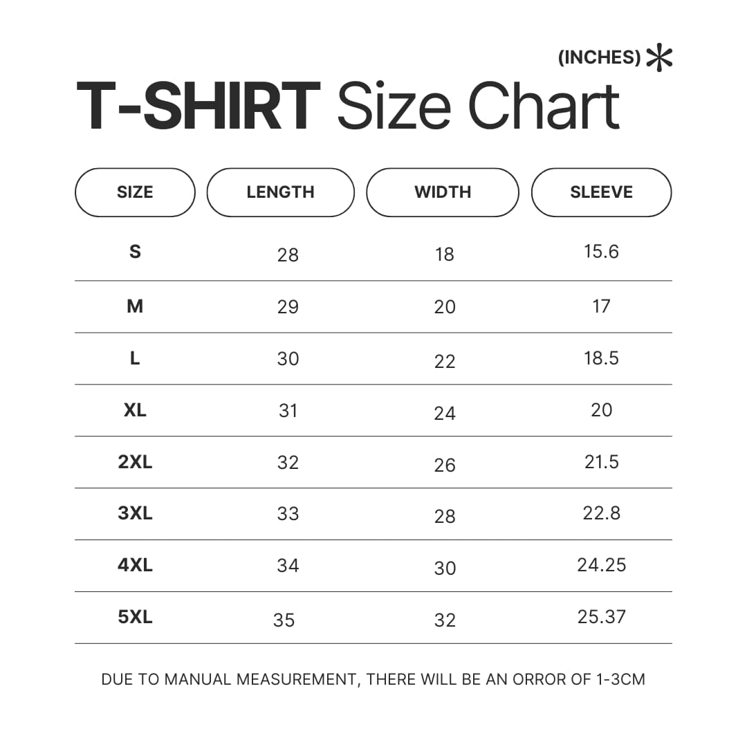 T shirt Size Chart - Classroom of the Elite Store