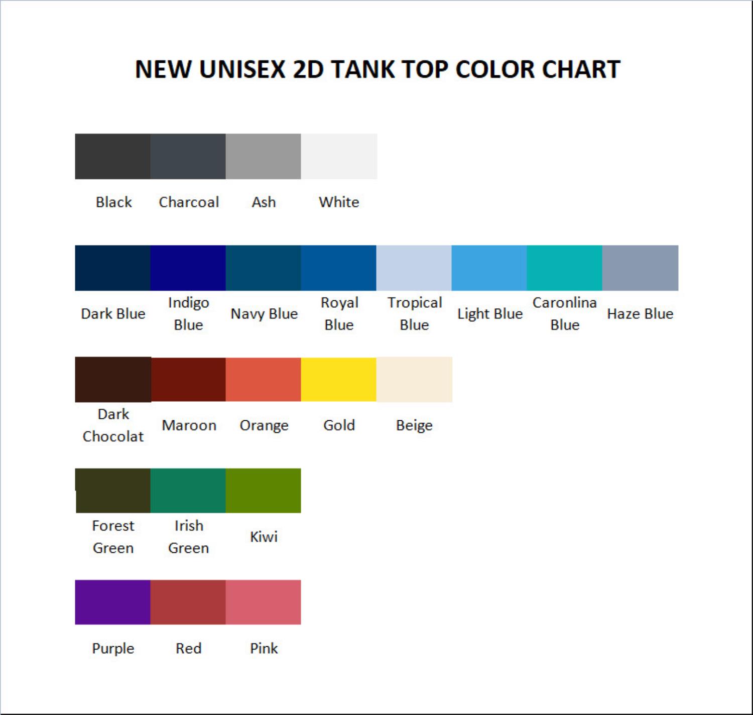 tank top color chart - Classroom of the Elite Store