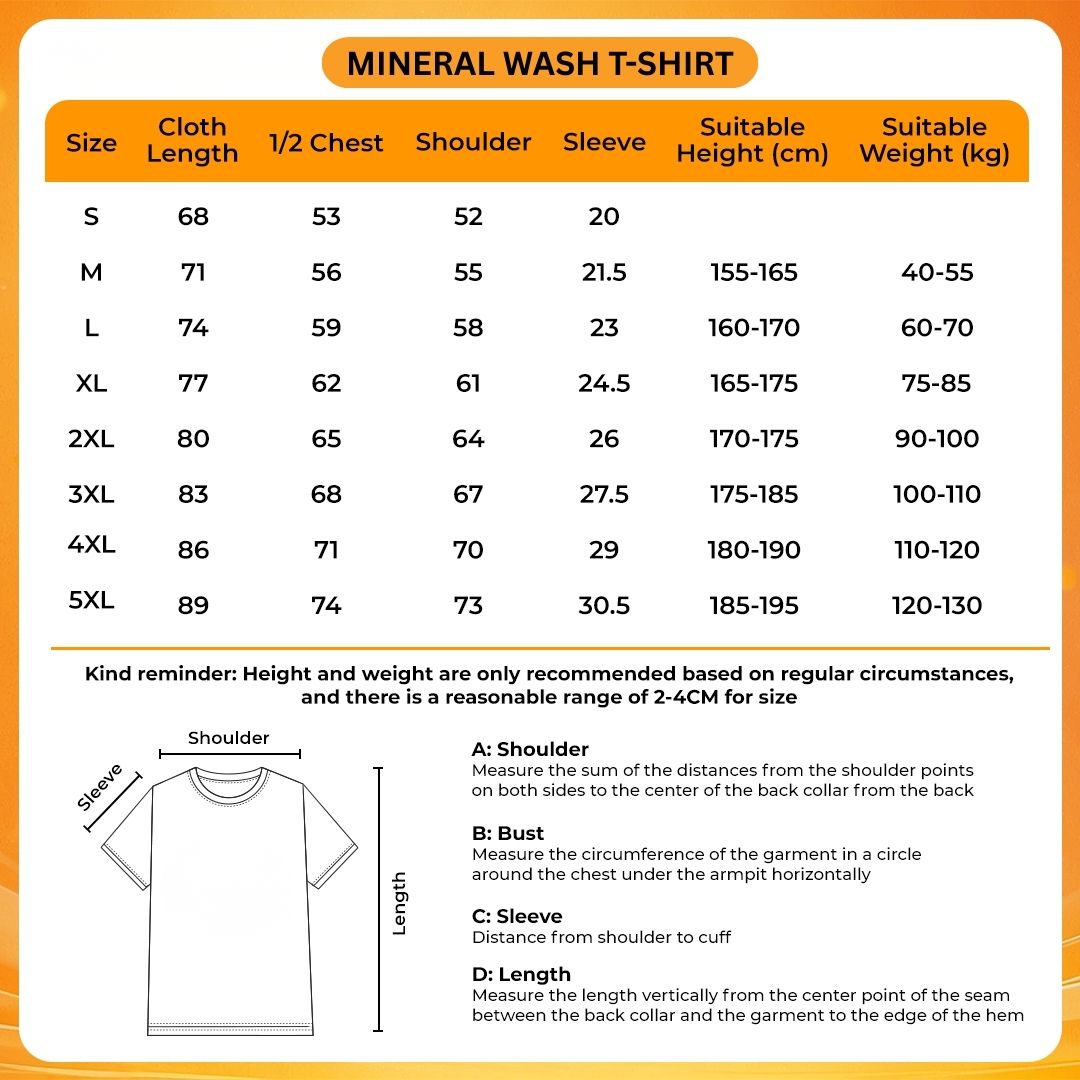 Mineral Wash T Shirt Size Chart - Classroom of the Elite Store
